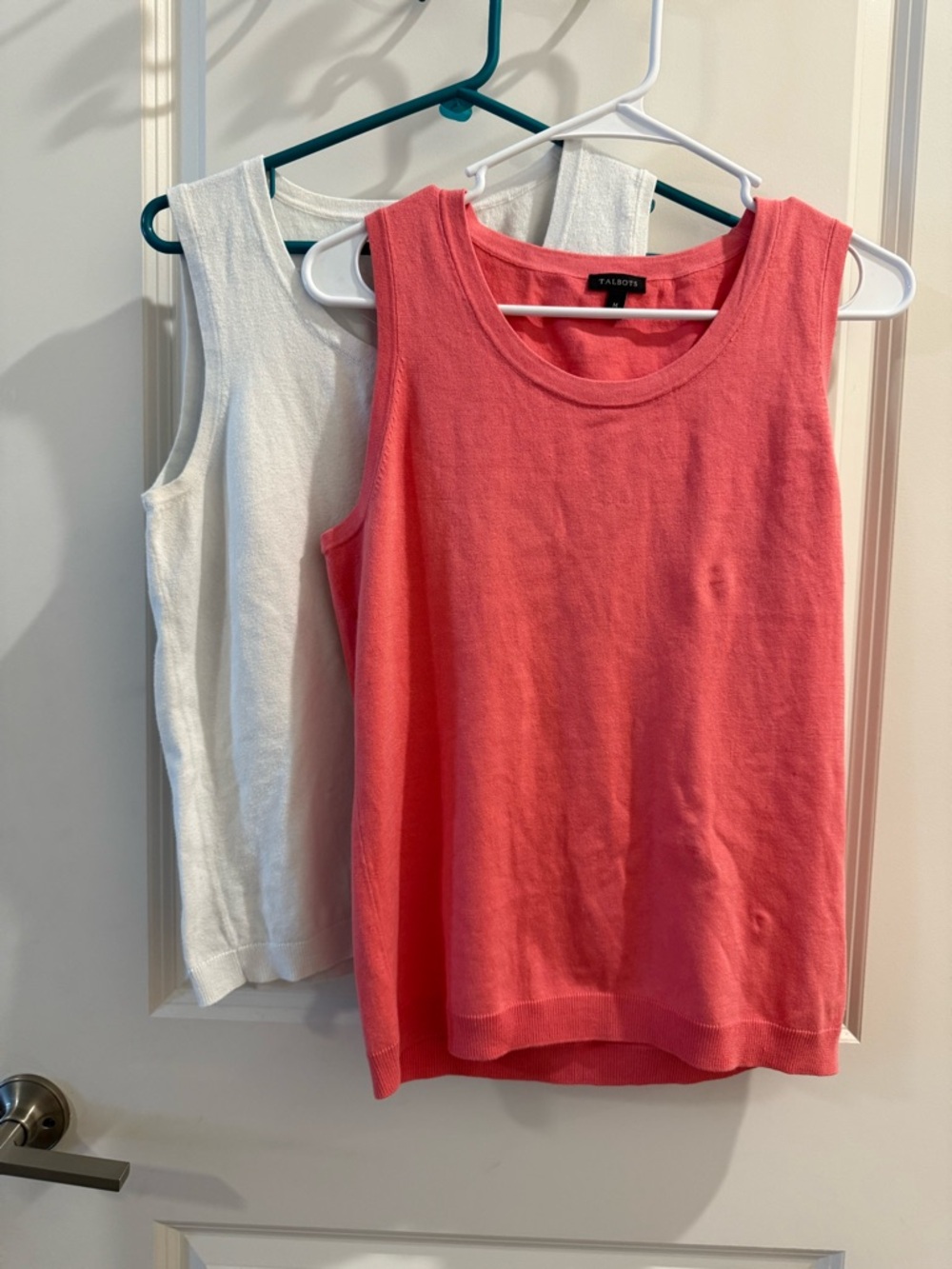 Set of 2 Talbots Shell Tank Top coral and white